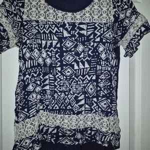 Lavish Navy and White Geometric Lace Top